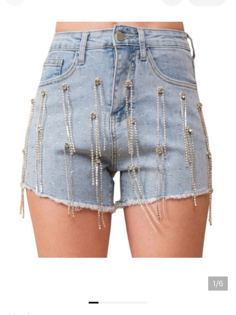 NEW blue b Light Wash Allover Rhinestone Fringe Scatter Stretch Jean Shorts